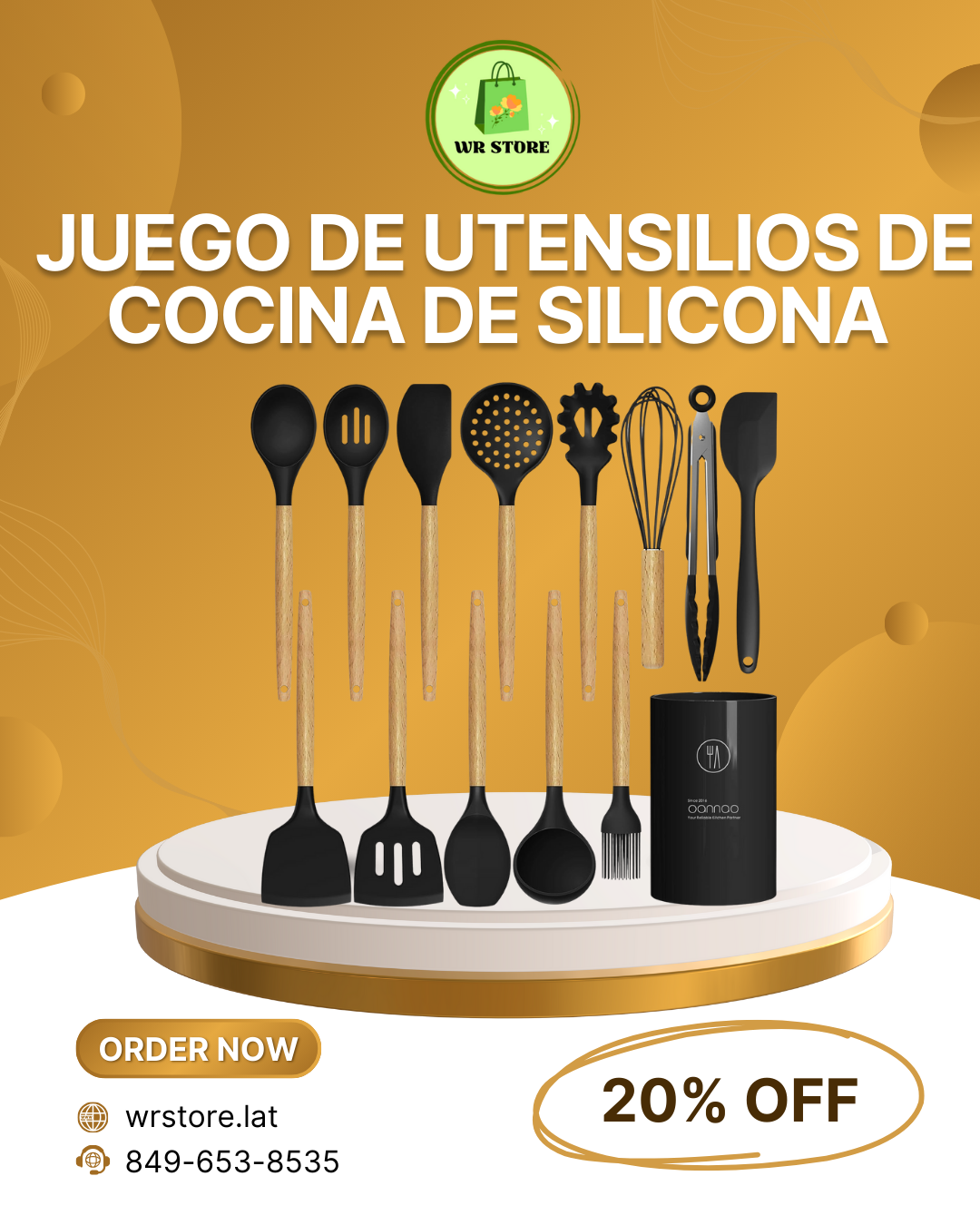 JUEGO DE UTENSILIOS DE COCINA DE SILICONA + CUCHILLOS NEGRO