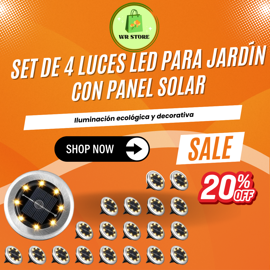 SET DE 4 LUCES LED PARA JARDÍN CON PANEL SOLAR