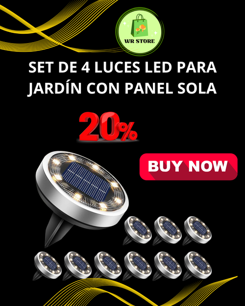 SET DE 4 LUCES LED PARA JARDÍN CON PANEL SOLAR