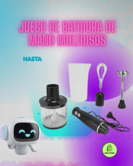 JUEGO DE BATIDORA DE MANO MULTIUSOS Y DE VELOCIDAD AJUSTABLE 4 EN 1